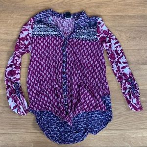 Lucky Brand Top Mixed Purple Print Button-front blouse Size XS